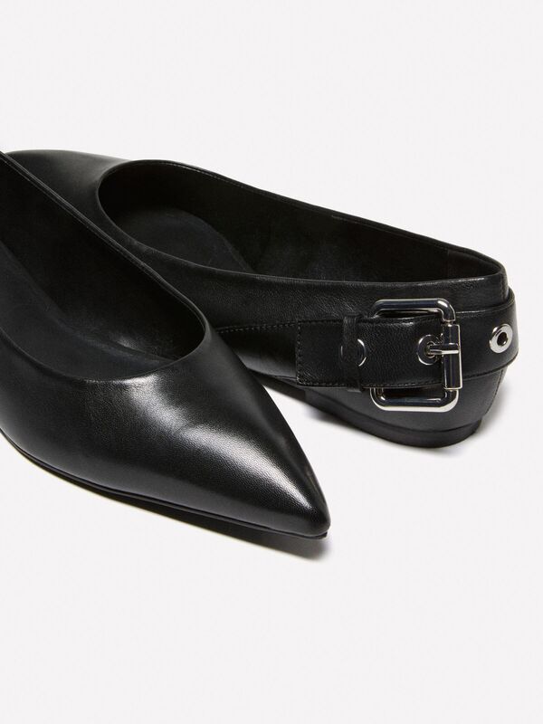 %100 Deri Kuşgözü Detaylı Babet Ayakkabı Kadın Siyah Babet - 325P8Y99WD02W