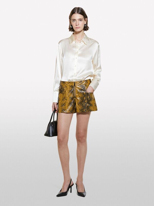 Sisley - %100 İpek Arkası Uzun Regular Fit Gömlek Kadın 0L8 Gömlek - 324A5Q6WLQ05E