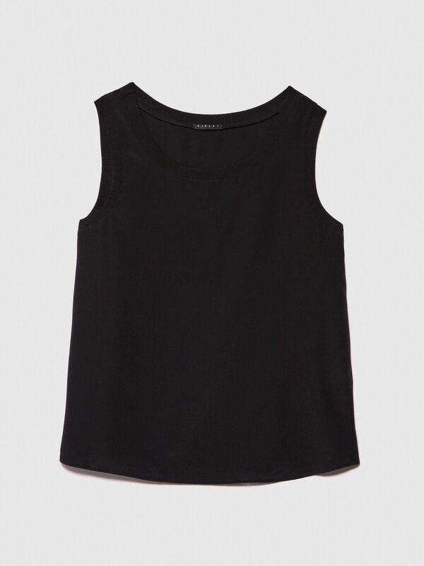 %100 İpek Bisiklet Yaka Kolsuz Bluz Kadın Siyah Bluz - 324P50OYLH010