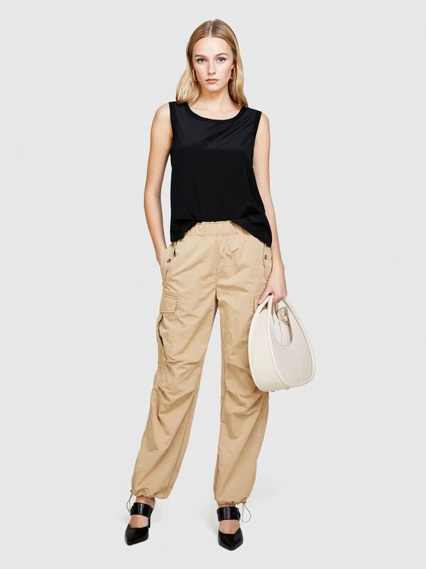 %100 İpek Bisiklet Yaka Kolsuz Bluz Kadın Siyah Bluz - 324P50OYLH010