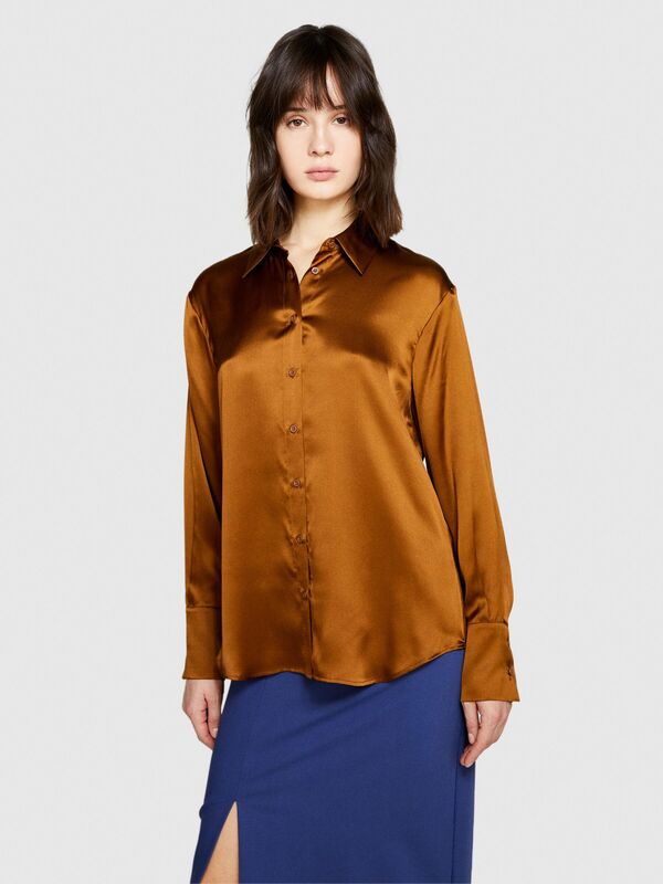 %100 İpek Regular Fit Gömlek Kadın Kahverengi Gömlek - 323A5Q6WLQ05E