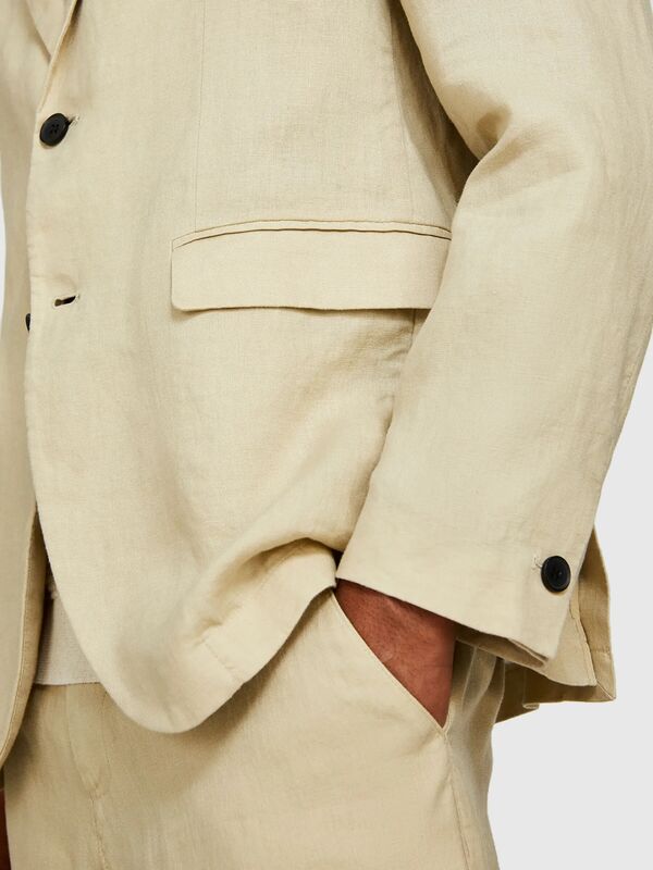 %100 Keten Astarsız Rahat Kalıp Ceket Erkek Bej Ceket - 325P2AGHSW01Q