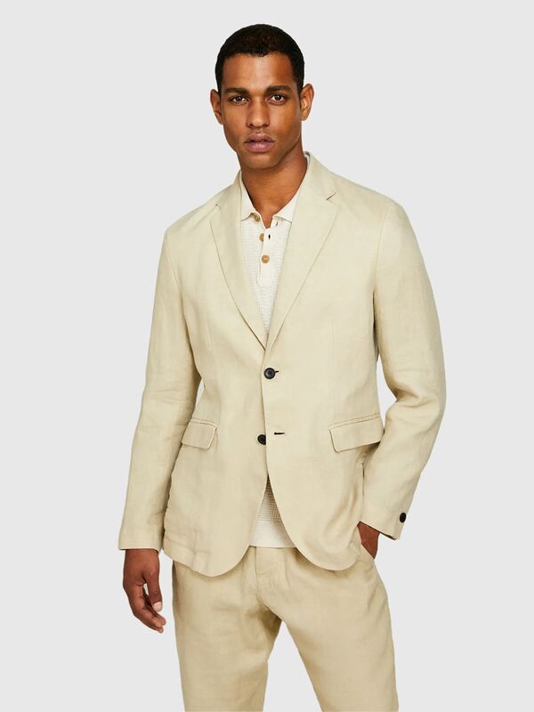 %100 Keten Astarsız Rahat Kalıp Ceket Erkek Bej Ceket - 325P2AGHSW01Q