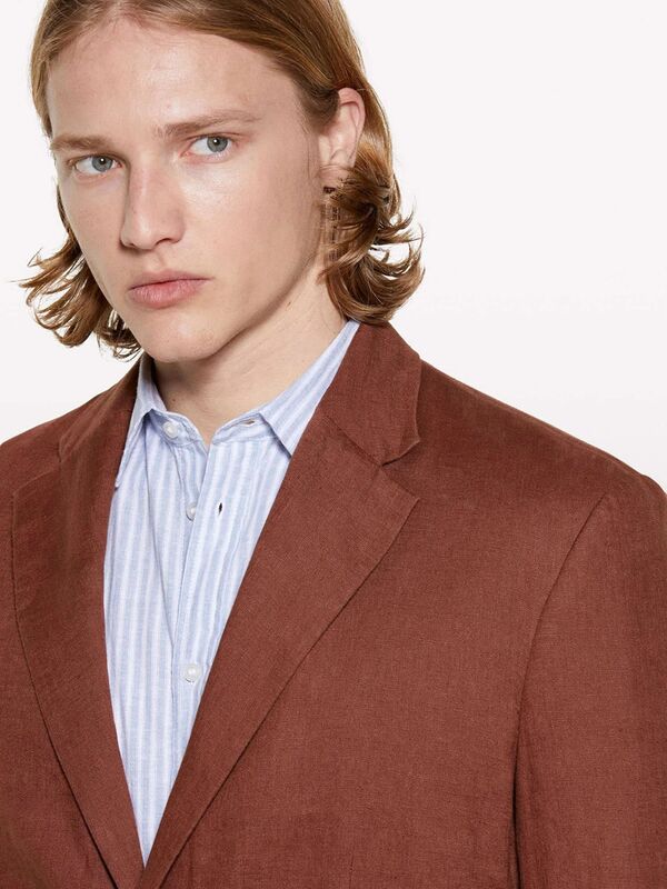 %100 Keten Astarsız Rahat Kalıp Ceket Erkek Kahverengi Ceket - 325P2AGHSW01Q