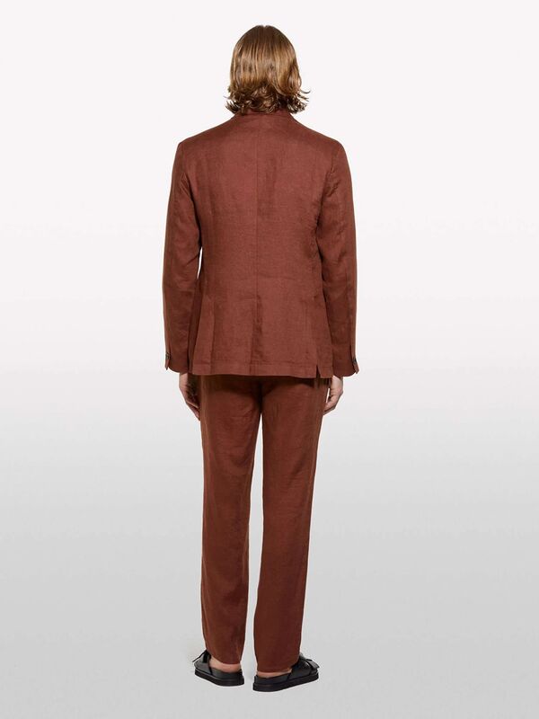 %100 Keten Astarsız Rahat Kalıp Ceket Erkek Kahverengi Ceket - 325P2AGHSW01Q