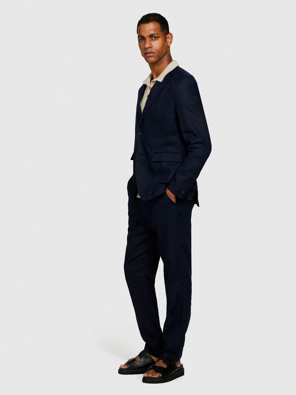 Sisley - %100 Keten Astarsız Rahat Kalıp Ceket Erkek Lacivert Ceket - 324P2AGHSW01Q