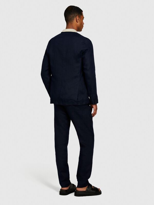 %100 Keten Astarsız Rahat Kalıp Ceket Erkek Lacivert Ceket - 324P2AGHSW01Q