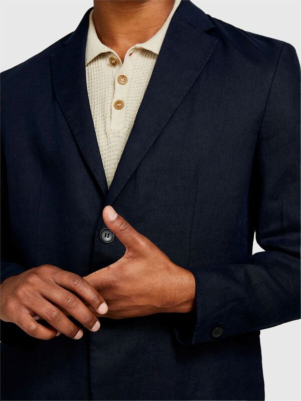 %100 Keten Astarsız Rahat Kalıp Ceket Erkek Lacivert Ceket - 325P2AGHSW01Q