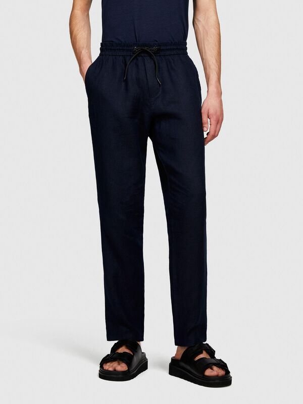 %100 Keten Beli Büzgülü İpli Slim Confort Fit Pantolon Erkek Lacivert Pantolon - 324P4AGHSF043