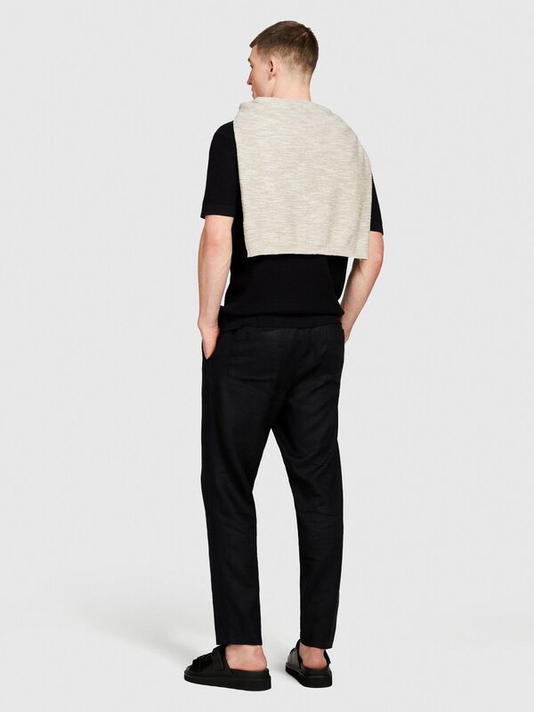 %100 Keten Beli Büzgülü İpli Slim Confort Fit Pantolon Erkek Siyah Pantolon - 324P4AGHSF043