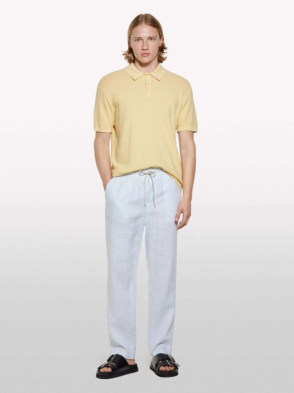 Sisley - %100 Keten Beli Büzgülü İpli Slim Fit Pantolon Erkek Buz Mavisi Pantolon - 325P4AGHSF043