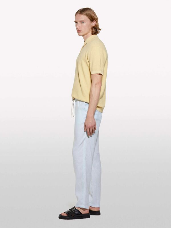 %100 Keten Beli Büzgülü İpli Slim Fit Pantolon Erkek Buz Mavisi Pantolon - 325P4AGHSF043