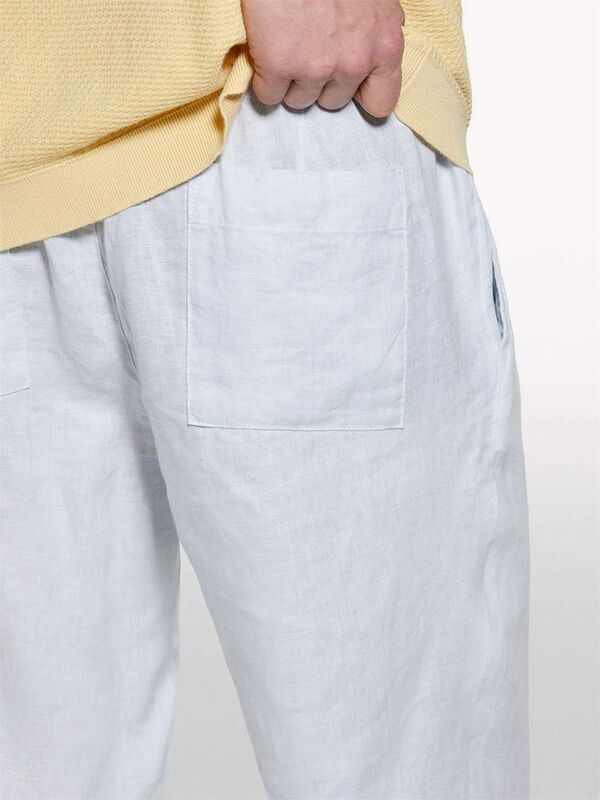 %100 Keten Beli Büzgülü İpli Slim Fit Pantolon Erkek Buz Mavisi Pantolon - 325P4AGHSF043