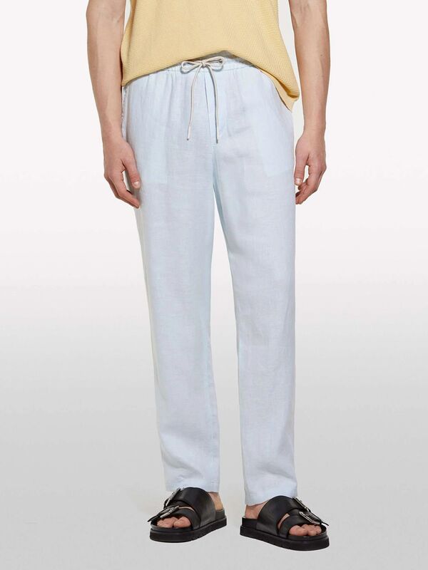 %100 Keten Beli Büzgülü İpli Slim Fit Pantolon Erkek Açık Gri Pantolon - 325P4AGHSF043