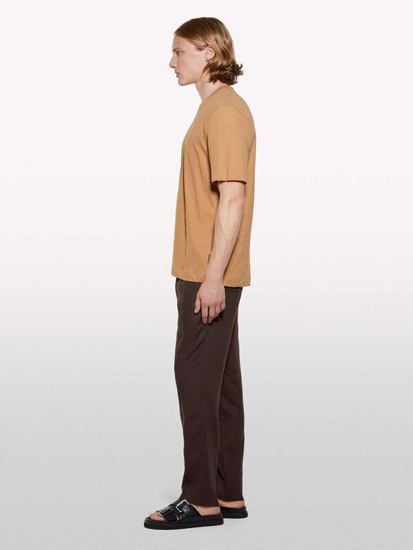 %100 Keten Beli Büzgülü İpli Slim Fit Pantolon Erkek kahverengi Pantolon - 325P4AGHSF043