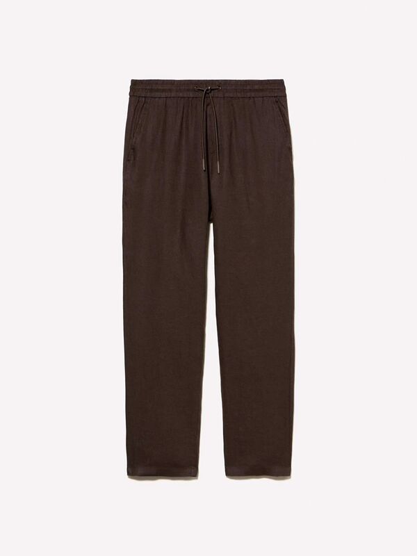 %100 Keten Beli Büzgülü İpli Slim Fit Pantolon Erkek kahverengi Pantolon - 325P4AGHSF043