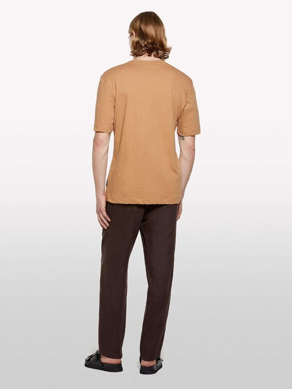 %100 Keten Beli Büzgülü İpli Slim Fit Pantolon Erkek kahverengi Pantolon - 325P4AGHSF043