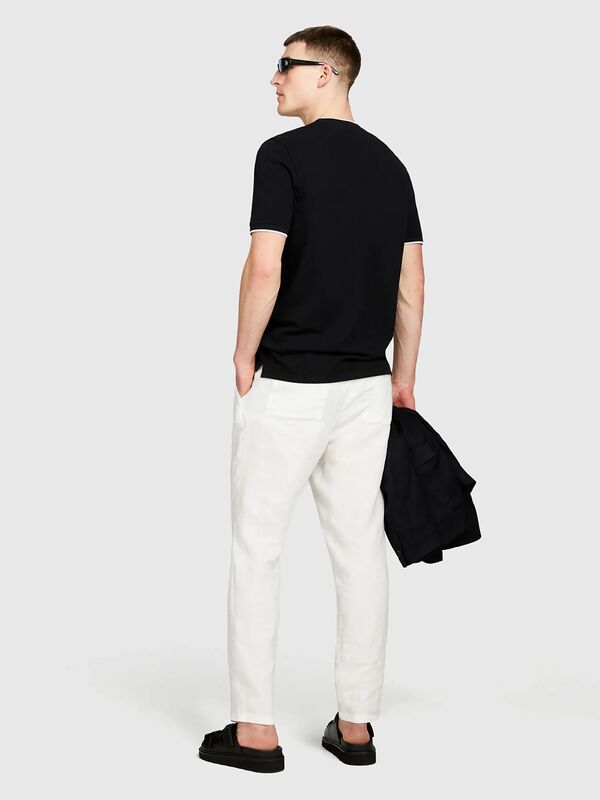 %100 Keten Beli Büzgülü İpli Slim Fit Pantolon Erkek Kırık Beyaz Pantolon - 325P4AGHSF043