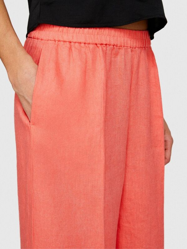 %100 Keten Beli Büzgülü Önü Pileli Geniş Paça Pantolon Kadın Düzenlenecek Pantolon - 324P4AGHLF03U