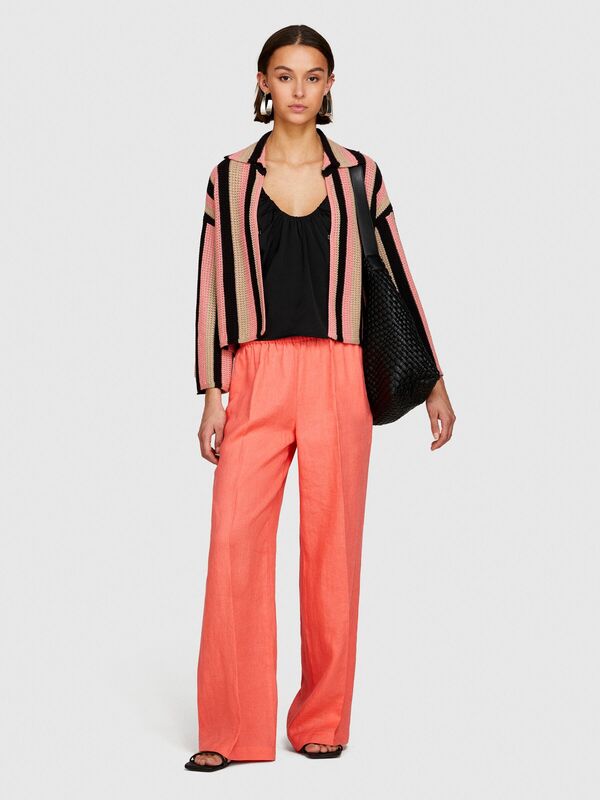 %100 Keten Beli Büzgülü Önü Pileli Geniş Paça Pantolon Kadın Düzenlenecek Pantolon - 324P4AGHLF03U