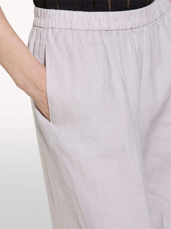 %100 Keten Beli Lastikli Önü Pileli Geniş Paça Pantolon Kadın Gri Pantolon - 325P4AGHLF03U