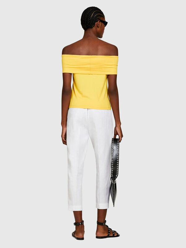 %100 Keten Beli Lastikli Önü Pileli Pantolon Kadın Beyaz Pantolon - 325P4AGHLF00S