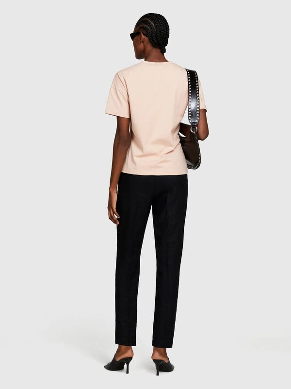 %100 Keten Beli Lastikli Önü Pileli Pantolon Kadın Siyah Pantolon - 325P4AGHLF00S