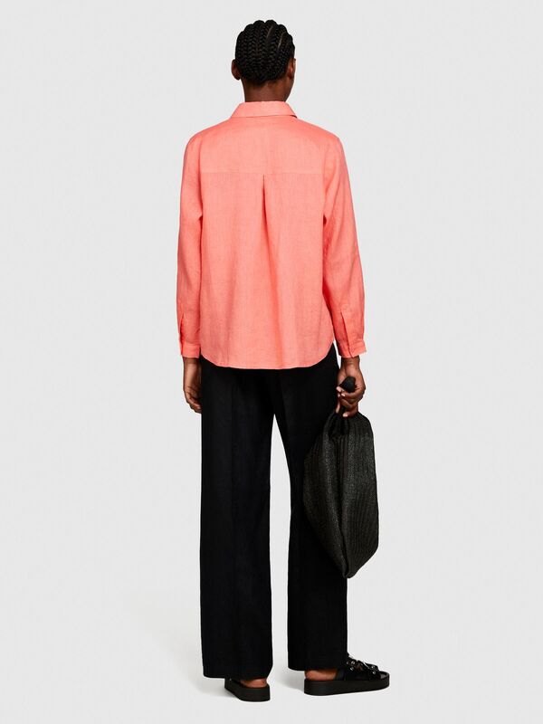 Sisley - %100 Keten Düğmeli Göğüs Cepli Uzun Kollu Gömlek Kadın Düzenlenecek Gömlek - 324P5BMLLQ06S