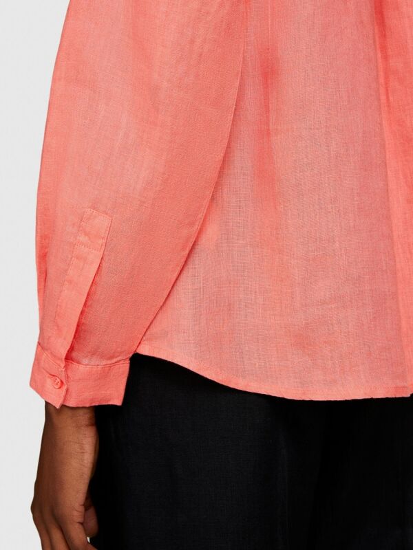 %100 Keten Düğmeli Göğüs Cepli Uzun Kollu Gömlek Kadın Düzenlenecek Gömlek - 324P5BMLLQ06S