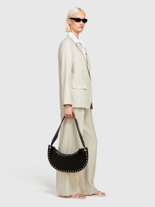 %100 Keten Kapaklı Cep Tasarımı Tek Düğmeli Blazer Ceket Kadın Gri Ceket - 324P2AGHLW019