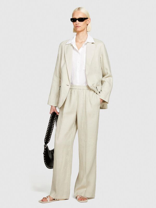 %100 Keten Kapaklı Cep Tasarımı Tek Düğmeli Blazer Ceket Kadın Gri Ceket - 324P2AGHLW019