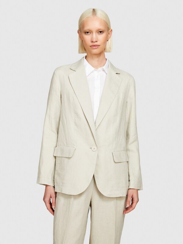 %100 Keten Kapaklı Cep Tasarımı Tek Düğmeli Blazer Ceket Kadın Gri Ceket - 324P2AGHLW019