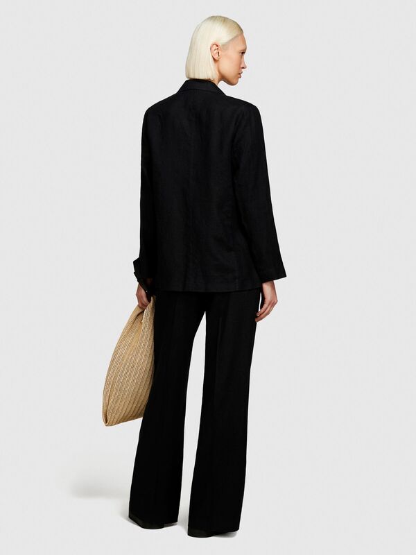 %100 Keten Kapaklı Cep Tasarımı Tek Düğmeli Blazer Ceket Kadın Siyah Ceket - 324P2AGHLW019 %100 Keten Kapaklı Cep Tasarımı Tek Düğmeli Blazer Ceket Kadın Siyah Ceket - 324P2AGHLW019