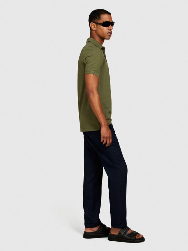 %100 Keten Kemer Delikli Kıvrık Paça Regular Fit Pantolon Erkek Lacivert Pantolon - 324P4AGHSF042