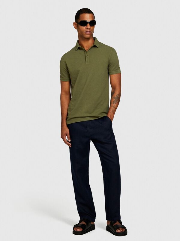 %100 Keten Kemer Delikli Kıvrık Paça Regular Fit Pantolon Erkek Lacivert Pantolon - 324P4AGHSF042