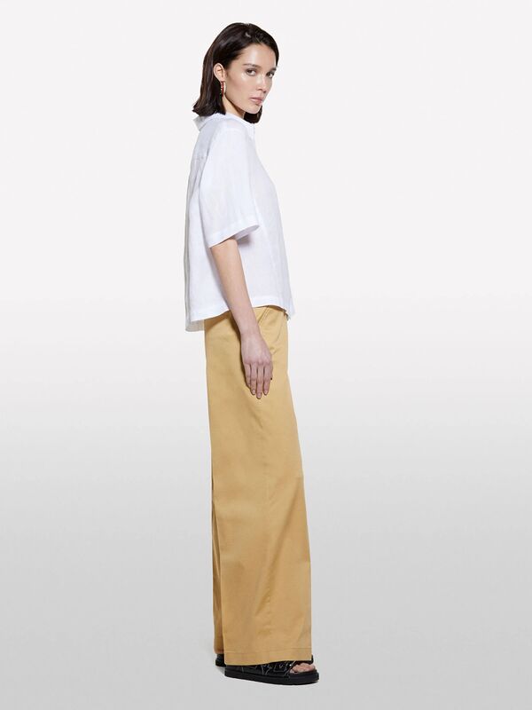 %100 Keten Kısa Kollu Gömlek Kadın Beyaz Gömlek - 325P5BMLLQ08U