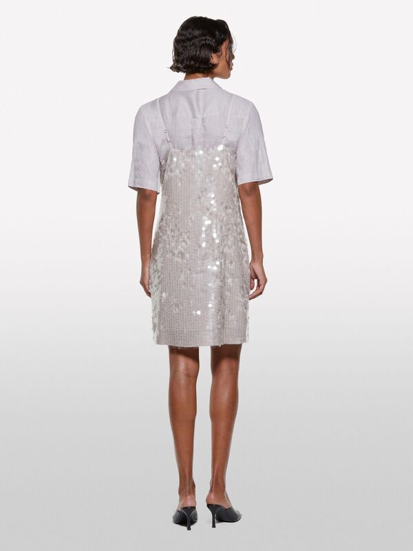 Sisley - %100 Keten Kısa Kollu Gömlek Kadın Gri Gömlek - 325P5BMLLQ08U