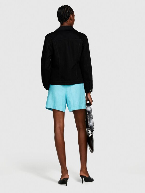 %100 Keten Önü Çift Pileli Şort Kadın 2B0 Şort - 324P4AGHL9013