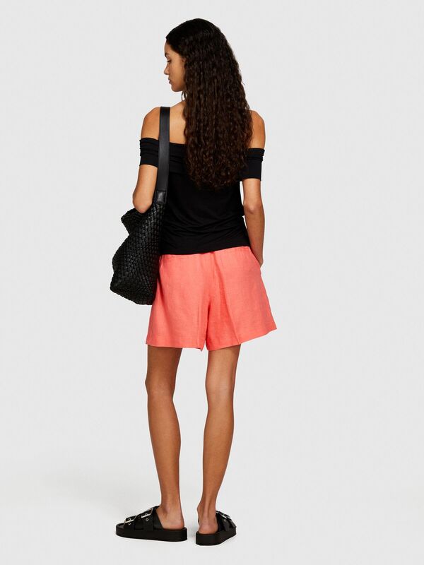 %100 Keten Önü Çift Pileli Şort Kadın Düzenlenecek Şort - 324P4AGHL9013