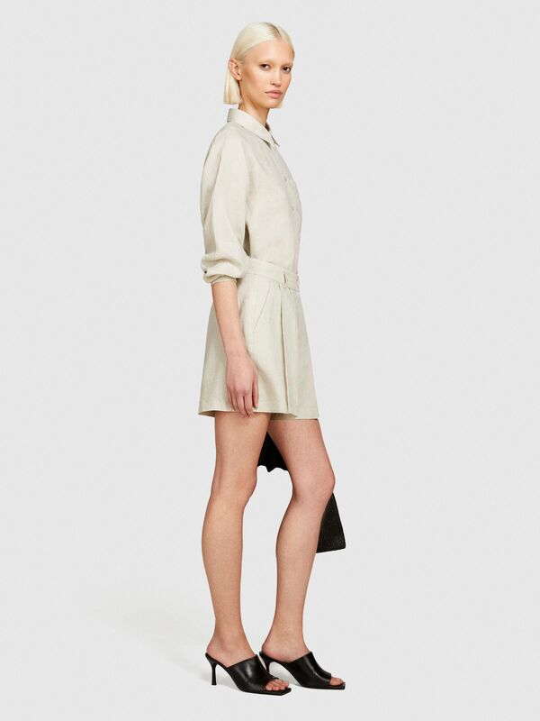 Sisley - %100 Keten Önü Çift Pileli Şort Kadın Gri Şort - 324P4AGHL9013