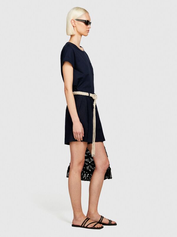 Sisley - %100 Keten Önü Çift Pileli Şort Kadın Lacivert Şort - 324P4AGHL9013