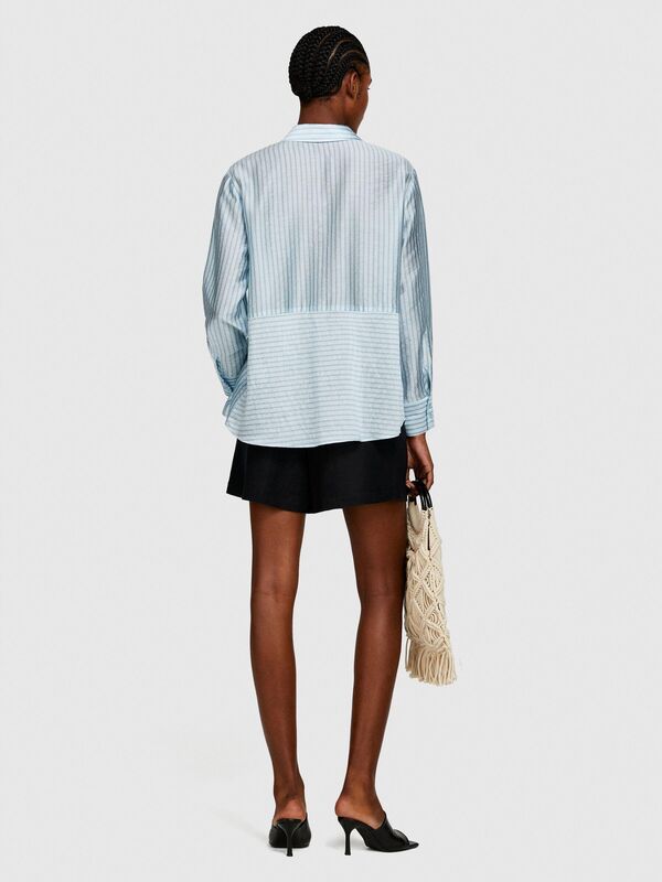 %100 Keten Önü Çift Pileli Şort Kadın Siyah Şort - 324P4AGHL9013