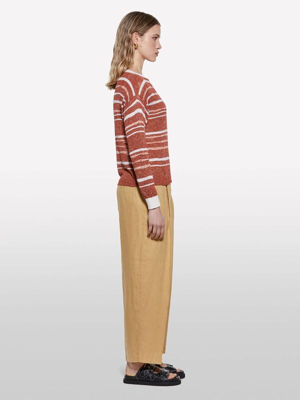 %100 Keten Önü Pile Detaylı Yüksek Bel Jogger Pantolon Kadın Sarı Pantolon - 325P4AGHLF06R