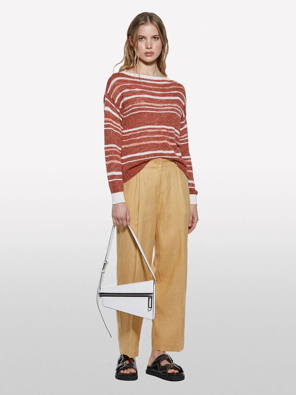 Sisley - %100 Keten Önü Pile Detaylı Yüksek Bel Jogger Pantolon Kadın Sarı Pantolon - 325P4AGHLF06R