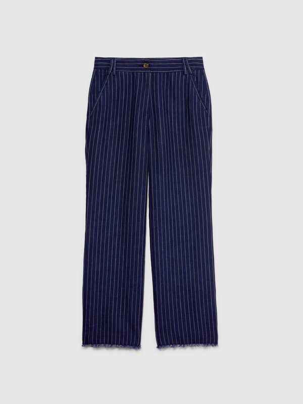 %100 Keten Paçaları Dikişsiz Düz Paça Çizgisiz Pantolon Kadın Haki Mix Pantolon - 324P4NTHLF055