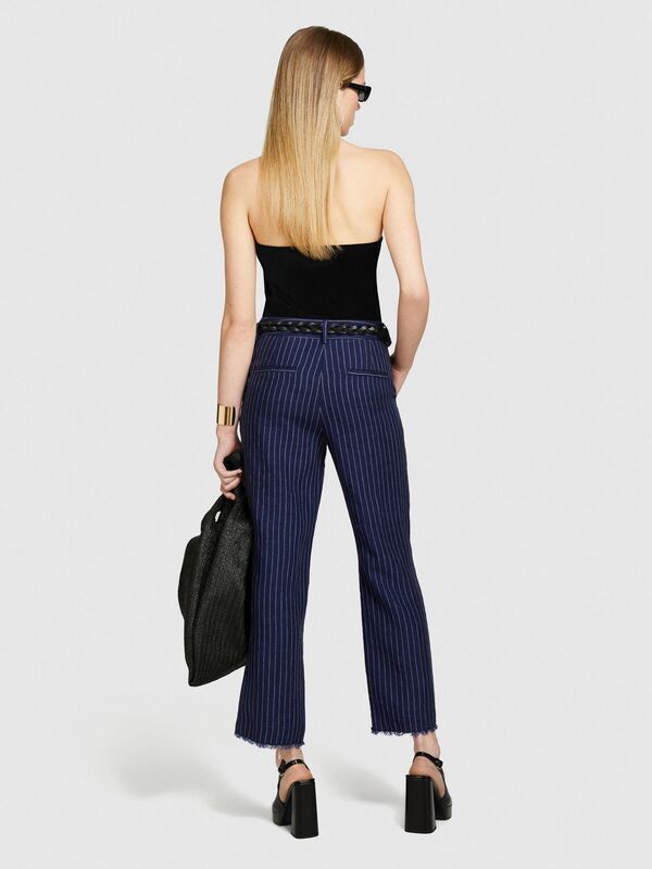 %100 Keten Paçaları Dikişsiz Düz Paça Çizgisiz Pantolon Kadın Haki Mix Pantolon - 324P4NTHLF055