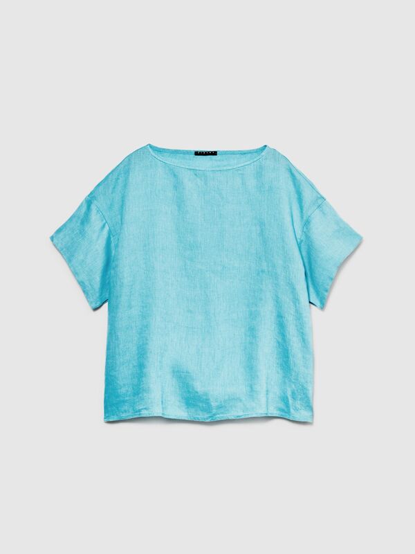 %100 Keten Rahat Kesim Kayık Yaka Bluz Kadın 2B0 Bluz - 324P5BMLLQ06R