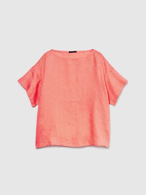 %100 Keten Rahat Kesim Kayık Yaka Bluz Kadın Düzenlenecek Bluz - 324P5BMLLQ06R