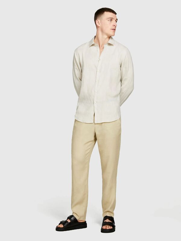 Sisley - %100 Keten Regular Fit Gömlek Erkek Bej Gömlek - 325P5BKUSQ029