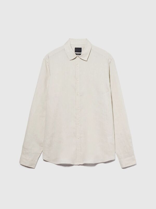 %100 Keten Regular Fit Gömlek Erkek Bej Gömlek - 325P5BKUSQ029